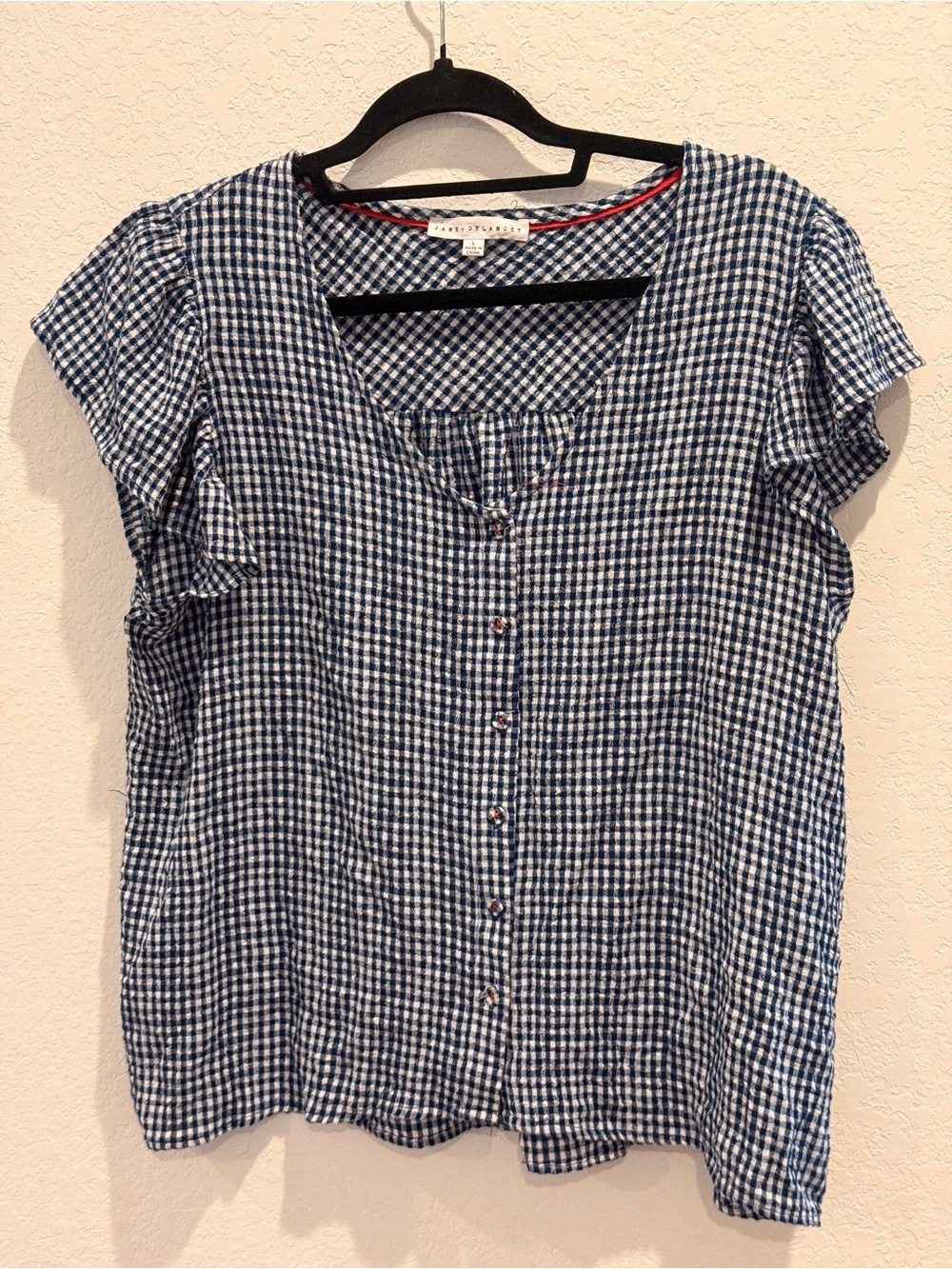 Jane and Delancey Navy and White Gingham Button-Front Top